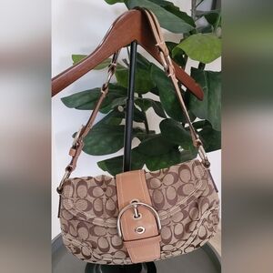 Coach Brown and Tan Signature Shoulder Bag